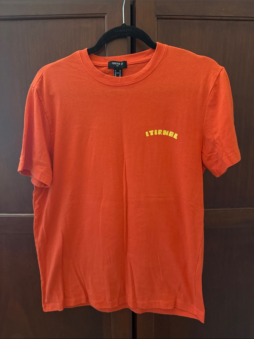 Forever 21 Orange Short Sleeve Tee with Yellow 'Eternal' Chest Print